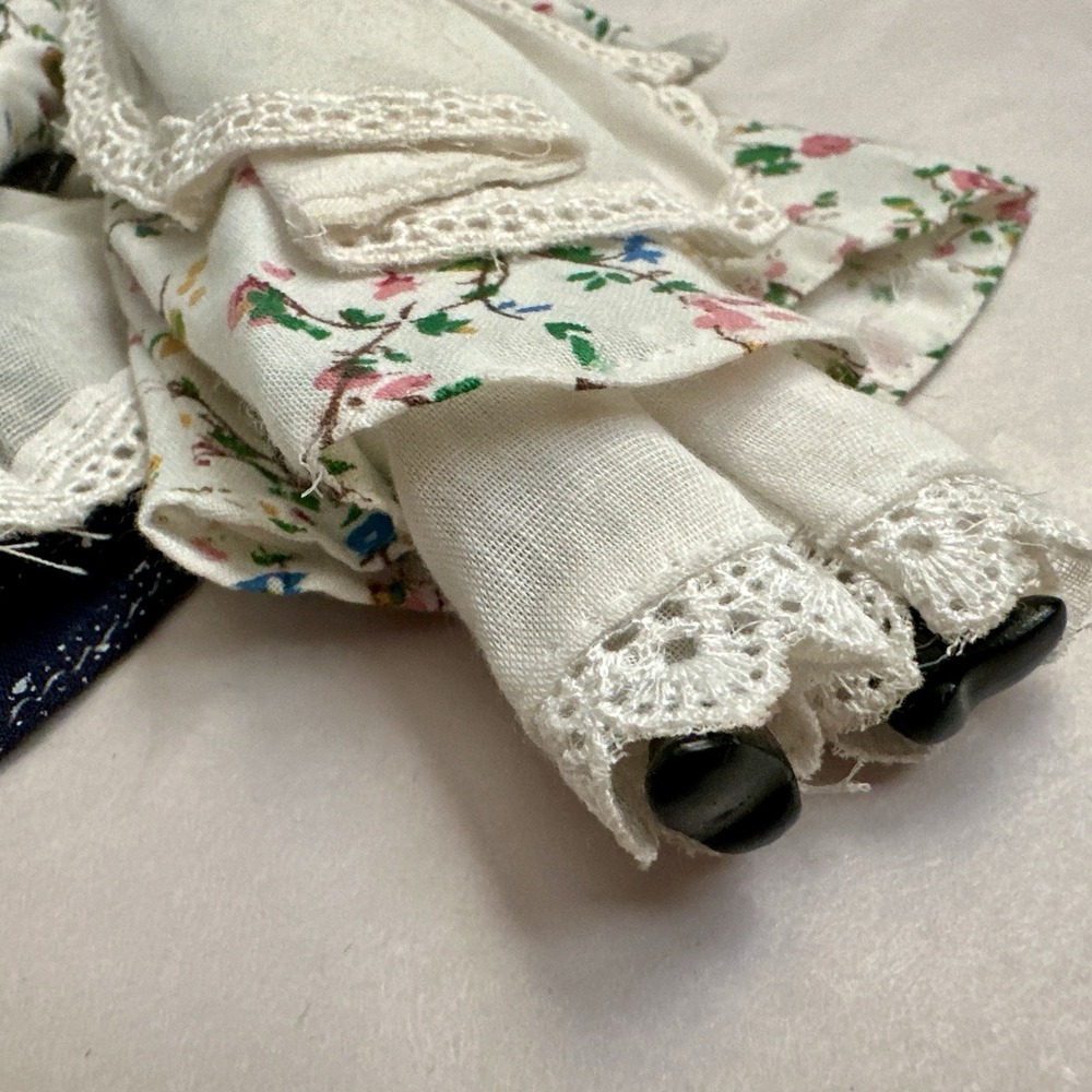 2 Vtg Porcelain Country Doll blue dot / Floral dress dollhouse 8.5" **read - Picture 6 of 10